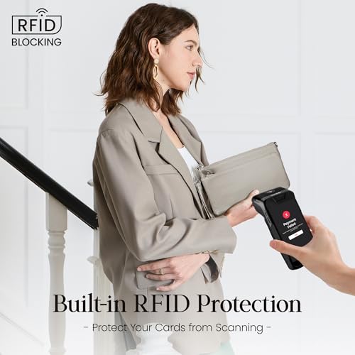 befen Genuine Leather Wristlet Clutch Wallet Purses with RFID Blocking, Small Crossbody Bags Shoulder Handbag for Women - color: Grey