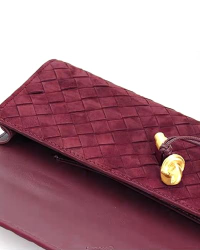 NEWBELLA Handwoven Women's Clutch Purse, Crossbody Bag with Adjustable Strap for Evening & Casual Use - color: Matted Burgundy
