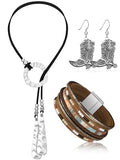Inbagi 3 Pcs Western Jewelry for Women Bohemian Turquoise Jewelry Set Women Country Pendant Long Choker Layered Bracelets Earrings - color: Silver, style: Cowgirl