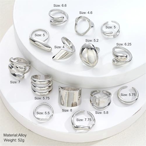 Knuckle Rings Set for Women, Chunky Stackable Joint Finger Statement Rings Vintage Adjustable Hollow Carved Midi Ring Pack Punk Aesthetic - style: C-14Pcs
