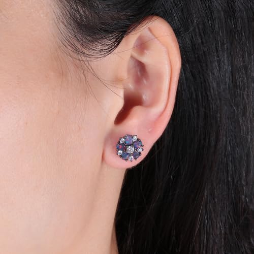 CiNily Flower Earrings,Opal Stud Earrings Sterling Silver or White Gold/Rose Gold Plated Ladies Flower Stud Earrings Cute Unique Earrings for Girls - color: Black