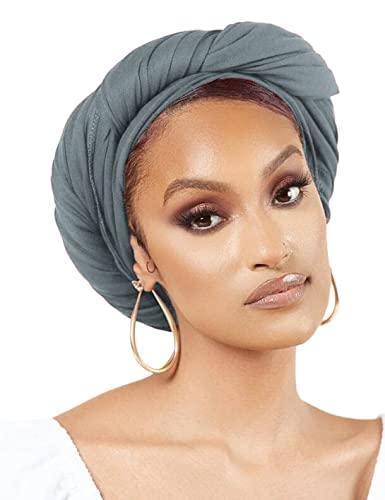 Nonbongoy Head Wraps for Black Women Stretch Headwraps Large Hair Wraps Hijab Scarves for Muslim Head Scarf Turban Headbands - color: 1-gray Headwrap