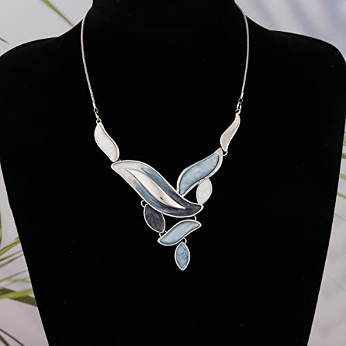 Vintage Chunky Statement Jewelry Set Retro Leaf Floral Geometric Bohemian Boho Bib Necklace Earring Set Fashion Costume Jewelry for Women Girls Wedding Party Prom Unique Gift - style: leaf wave-grey blue