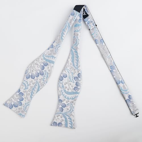 Alizeal Mens 2pcs Classic Floral Pattern Self-tied Bow Tie and Handkerchief Set - color: 035-silver+blue