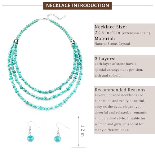 Errally Layered Beaded Statement Necklace Multi Strand Crystal Beads Collar Necklace and Earring Sets for Women Fashion Costume Jewelry Set Gifts for Her - color: 15-Turquoise