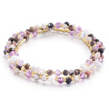 Beaded Bracelets for Women Small Blue Glass Beaded Stretchy Seed Bracelets Stackable Natural Gemstone Crystal 14K Gold Plated Beads Summer Boho Jewelry Gift - color: Amethys