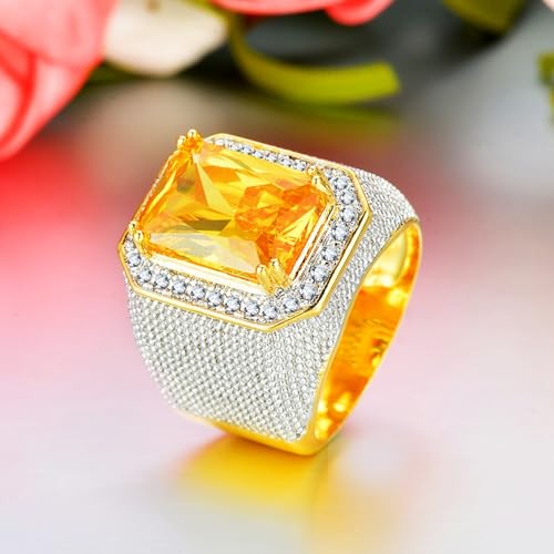 ICED OUT Big Yellow gems Stone Rings for Men Hip Hop Square Big gem ring for women cocktail party Music Festival rings Jewelry Rings for Men rings for Heavy Metal ring Party ﻿ - size: 12