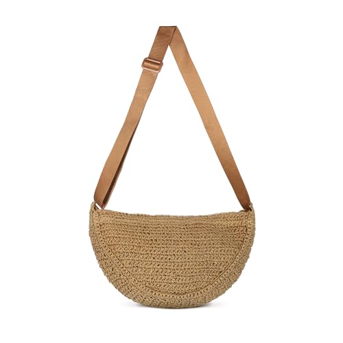 Straw Crossbody Bag for Women Summer Woven Beach Handbag Crescent Shoulder Purses with Adjustable Strap 2025 - color: Brown