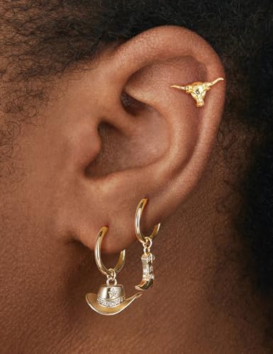 Mameloly Cowgirl Earrings for Women CZ 14K Gold Plated Western Cowboy Hat Dangle Hoop Earrings Cute Jewelry Hypoallergenic - color: 10 CZ Hat