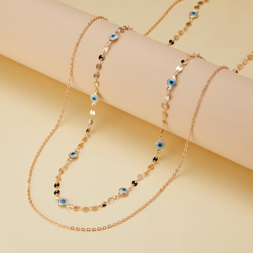 Belly Waist Chain Beads Pearl Coins Layered Belly Chains Boho Gold Plated Sexy Bikini Body Chain Adjustable Jewelry for Women - style: M-evil eyes
