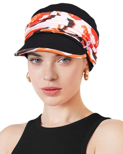 Chemo Headwear Viscose Newsboy Cap for Women Summer Hats - color: Black Orange