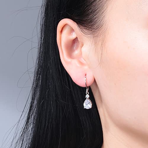 CiNily Teardrop Leverback Dangle Earrings for Women Hypoallergenic 14K Gold Plated Cubic Zircon Drop Earrings Fashion Crystal Earrings for Girls Jewelry Christmas Gifts - color: White Gold-White CZ