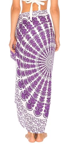 SHU-SHI Sarong Wraps for Women Long Beach Cover ups Pareo Bathing Suit Wrap Skirt Mandala Sarongs Coverup - color: Purple/White
