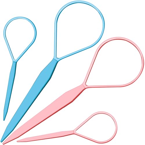 Teenitor 4pcs Pony Hair Tail Tools, 2 Pairs Hair Loop Styling Tool Hair Flipper Pull Through Tool, French Braiding Hair Tool Hair Accessories for Women Girls, Loop Hair Tool, Light Blue/Light Pink - color: Light Blue/Light Pink