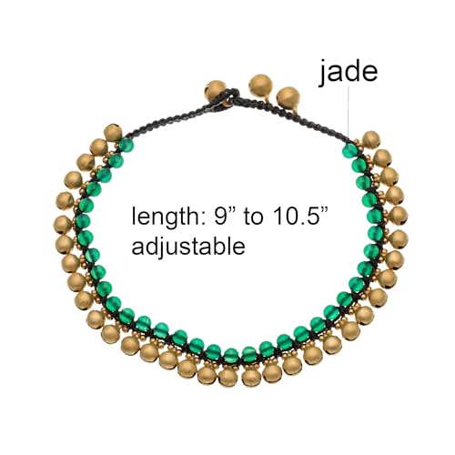 Jingling Round Stone Brass Anklet Bracelet Handmade Boho Ankle Bracelets for Women Minimalist Jewelry - color: green