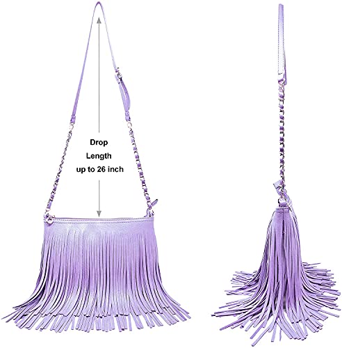 Solene Fringe Crossbody Shoulder Bag with Strap, Tassel Messenger bag, Country Style Western Fringe Purse for Women - color: Lavender