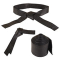 Woman's Obi Sash Tie Plus Size Waist Band Wide Solid Color Genuine Leather Belt - color: Black