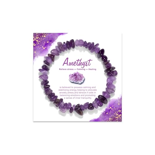 Natural Gemstone Beads Bracelets Healing Crystal Stone Beaded Bracelet for Women Men Handmade Spiritual Jewelry Gifts - color: Amethyst, size: Chips Beads