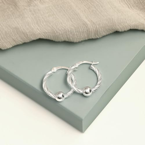 LeCalla 925 Sterling Silver Beaded Ball Hoop Earrings | Lightweight Sleeper Bead Ball Earring Hoops | Cape Style Hoop Earrings for Women - color: Twisted Bead Ball