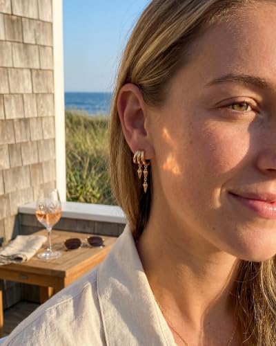 MUMREUES Gold Earrings for Women Trendy 14K Gold Plated Dangle Earrings Small Hoop Huggie Drop Stud Earrings Cubic Zirconia Simple Minimalist Dainty Chain Tassel Hypoallergenic Earrings - color: Simple & Gold