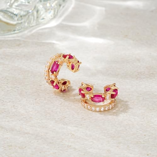 WEARON Ear Cuff Earrings for Women, Ear Cuffs Non Piercing, 14K Gold Plated Jewelry Zircon Diamond Turquoise Earrings Hypoallergenic Jewelry Gifts for Woman - color: Red/Single