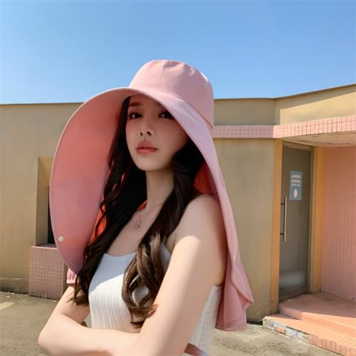 Sun Hats for Women Sun Protection Wide Brim Shawl with Neck Flap Hiking Visor Hat Outdoor Summer Beach - color: Pink