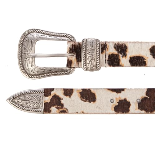 Lucky Brand Women's Western Leather Belt | Classic | Fashion | Vintage | Buffalo Leather | Western-Inspired - color: Haircalf Western - Spotted Cow, size: Small
