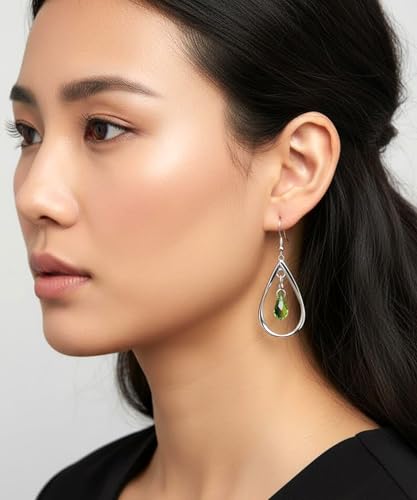 Rhodium Plate 925 Sterling Silver Hook Twist Leaf Holiday Hypoallergenic Dangle Earrings for Women Gifts Engagement Wedding with Austrian Daiamond Cut Waterdrop Crystal Hight Polished Long :1.9 IN - color: waterdrop green