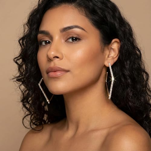 Rhinestone Geometric Hoop Stud Earrings for Women - Sparkly Crystal Statement Jewelry for Evening Parties, Weddings and Special Occasions - color: Gold