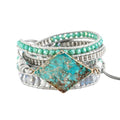 YGLINE Boho Handmade Wrap Leather Tube Crystal Stone Bracelet for Women - color: Blue