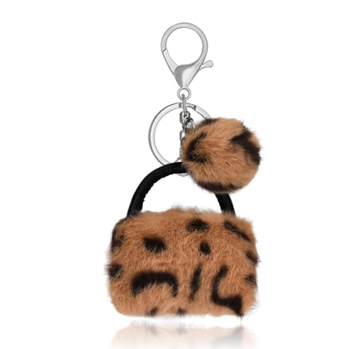 Leopard Faux Fur Keychain for Purse Charms for Handbags Leopard Plush Key Chain for Car Keys - color: Color 1