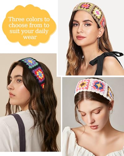 HAIMEIKANG Hippie Hair Bandanas Headbands for Women Boho Headband Knit Hair Bands Floral Head Wrap for Girls(Black+White+Gray) - color: Black+White+Gray