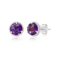 14k White or Yellow Gold Roped Halo Gemstone Round Stud Earrings for Women 6mm Birthstone with Push Backs by MAX + STONE - color: Amethyst