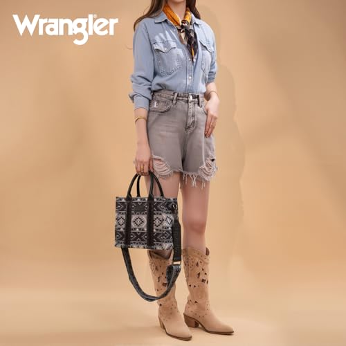 Wrangler Aztec Tote Bag for Women Boho Shoulder Purses and Handbags - color: Aztec Jet Black (Guitar Strap)