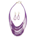 Bohemian Colorful Beaded Earrings Necklace Geometric Teardrop Dangle Earrings Multi-layered Stackable Choker Necklaces Boho Seed Bead Chain Statement Beach Party Accessories - color: Purple