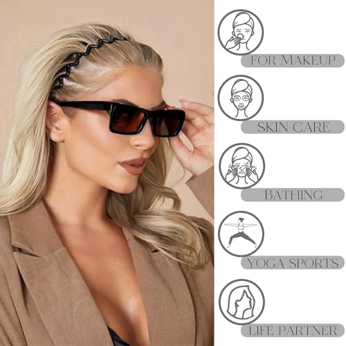 6 PCS Zig Zag Headbands Plastic Wavy Hair Head Band Comb with Teeth Hoop Accessories for Women Men Girls, Versatile Bright Black&Retro Leopard - color: Versatile Bright Black&Retro Leopard