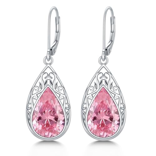 POIUY Gifts for Women Hypoallergenic Teardrop Filigree Birthstone Leverback Dangle Earrings 18K White Gold Fashion Jewelry Anniversary Wedding Birthday Gifts for Women Daughter Sister Girlfriend Wife - style: 10-October Birthstone Earrings