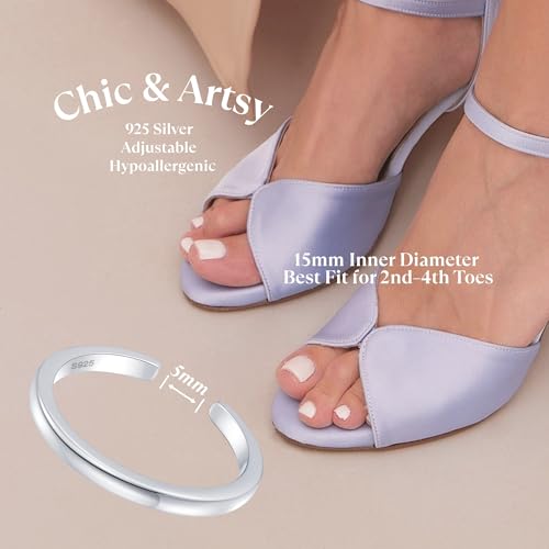 CHIC & ARTSY 925 Sterling Silver Open Toe Ring for Women - Lightweight Comfortable Yoga Toe Rings, Adjustable Stackable Toe Rings, Boho Coastal Vacation Beach Foot Jewellery - color: Classic #05