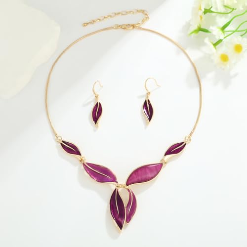 Vintage Chunky Statement Jewelry Set Retro Leaf Floral Geometric Bohemian Boho Bib Necklace Earring Set Fashion Costume Jewelry for Women Girls Wedding Party Prom Unique Gift - style: leaf jewelry set gold purple