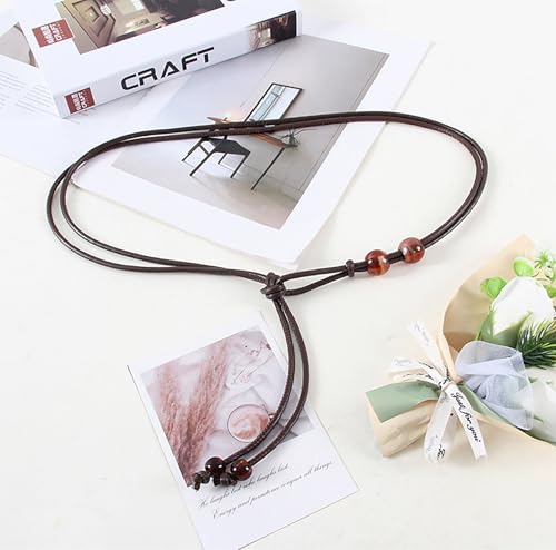Womens Faux PU Leather Bead Rope Skinny Tie Belts for Skirt Dresses Jeans Pants Thin Dress Waist Belt - color: Coffee
