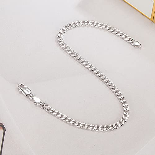 Dankadi Italian Sterling Silver Cuban Link Chain Bracelet Men 3MM 4MM 5MM 6.3 "6.7" 7 "7.5" 8 "8.5" 9 "Solid 925 Silver Bangle For Woman Cuff Jewelry Gift - color: 3MM, size: 7 inch