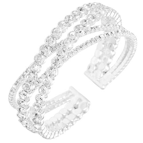 Rhinestone Bracelet for Women MultiLayer Crystal Cuff Bracelet Strand Layered Bracelet - color: Silver 6