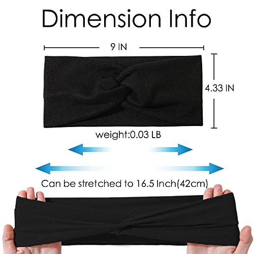 Artilady 6 Pack Wide Boho Headbands for Women - Soft Yoga Elastic Hair Bands for Girls Workout Running Sport Headwrap Non-slip Breathable (Ebony) - color: 6pcs Ebony