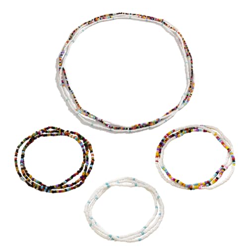 African Waist Beads For Women Colorful 3PCS Layered Belly Body Chain Beach Bikini Waist Jewelry Body Accessories For Women - style: 3 Layered Bead-White mix Black