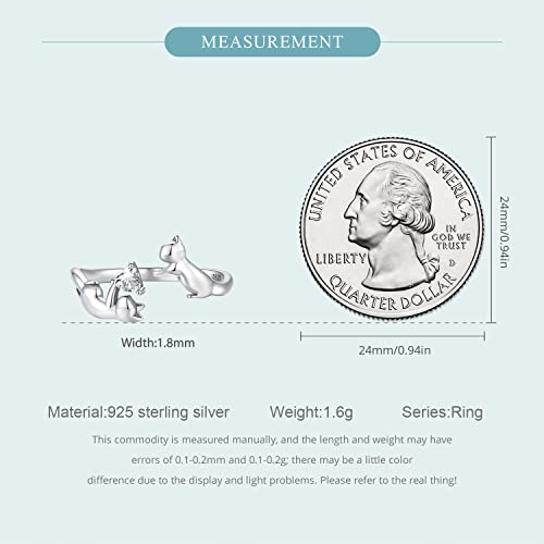 BISAER 925 Sterling Silver Ring Adjustable Cute Unique Cat Snake Butterfly Dragonfly Fashionable Ring For Women Jewelry - color: Silver Cat