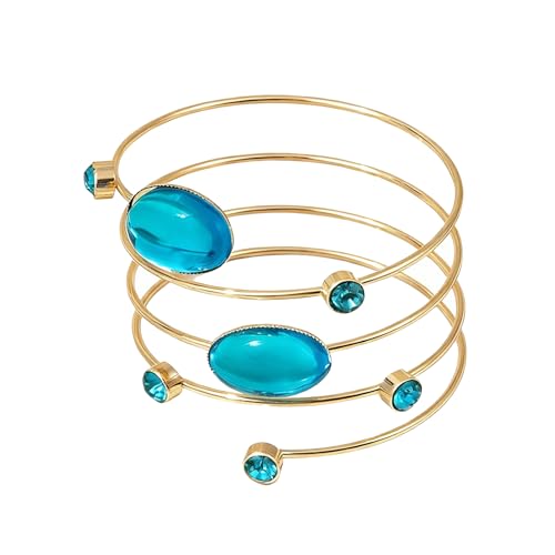 Upper Arm Cuff for Women, Simple Sexy Harness Armlet Bracelet with Crystal Adjustable Upper Arm Chain Bangle Arm Band for Women - color: Blue Crystal