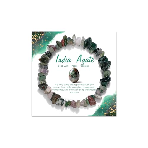 Natural Gemstone Beads Bracelets Healing Crystal Stone Beaded Bracelet for Women Men Handmade Spiritual Jewelry Gifts - color: India Agate, size: Chips Beads