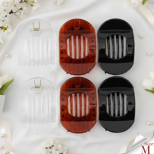 RC ROCHE 6 Pcs Flat Claw Hair Clips for Women Thick Hair French Round Duckbill Square Secure Strong Hold Grip Clamps Barrettes Curved No Slip No Crease Styling Cute, Medium Black, Brown & Transparent - color: (Medium) Black Brown Transparent