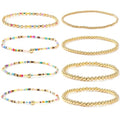 Colorful Stackable Rice Small Mini Seed Beaded Bracelets Set For Women, Handmade Dainty Boho Gold Glass Stretch Accessories Jewelry,Summer Beach Party Daily Friendship Gift - color: Gold175