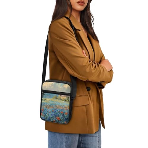 Womens Crossbody Bag Cell Phone Purse Wallet Small Shoulder Handbag for Workout Travel Gym - color: Flower Painting